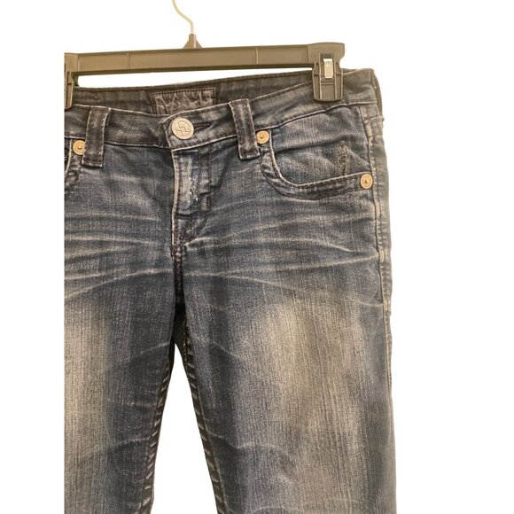 Big Star Jeans Womens 28 R Blue Liv Boot Cut Dark Wash Distressed Denim Pants - Picture 8 of 15